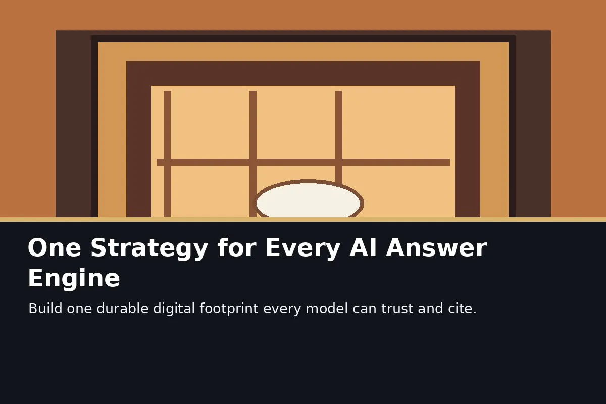 Illustration with text: One Strategy for Every AI Answer Engine. Build one durable digital footprint every model can trust...